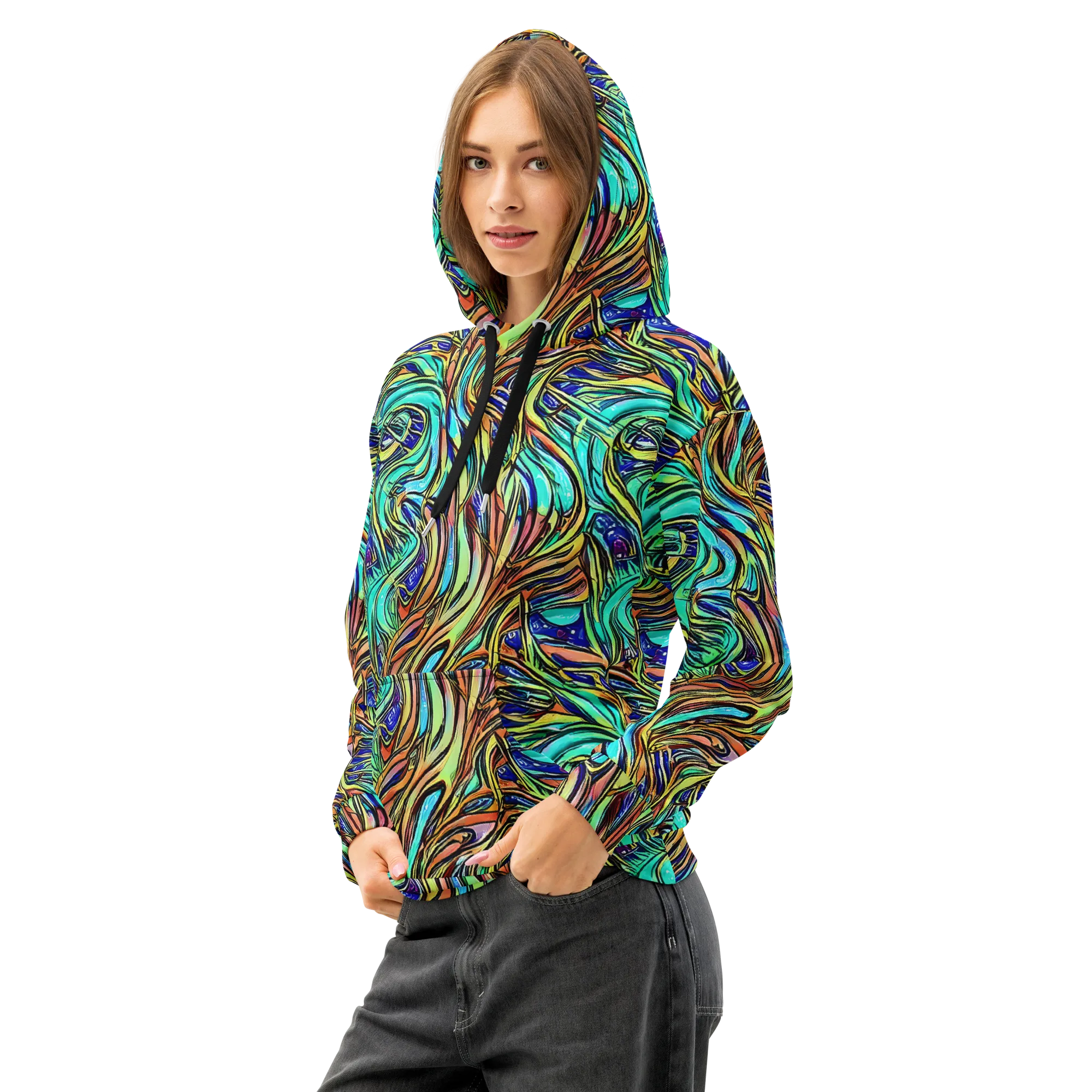 Cobalt Flow on Cotton Hoodie — Left Front