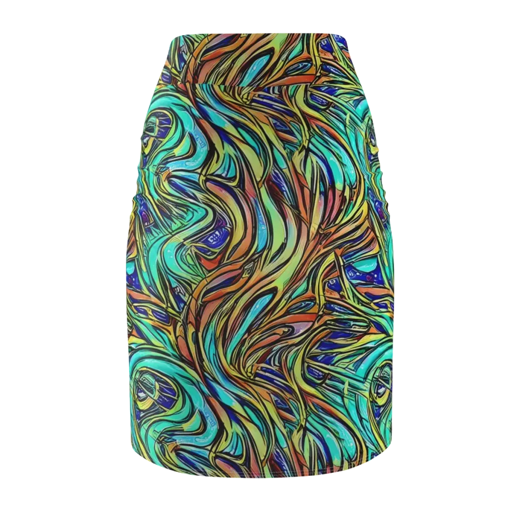Cobalt Flow on Pencil Skirt — Back