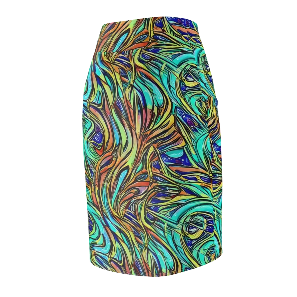 Cobalt Flow on Pencil Skirt — Back Side