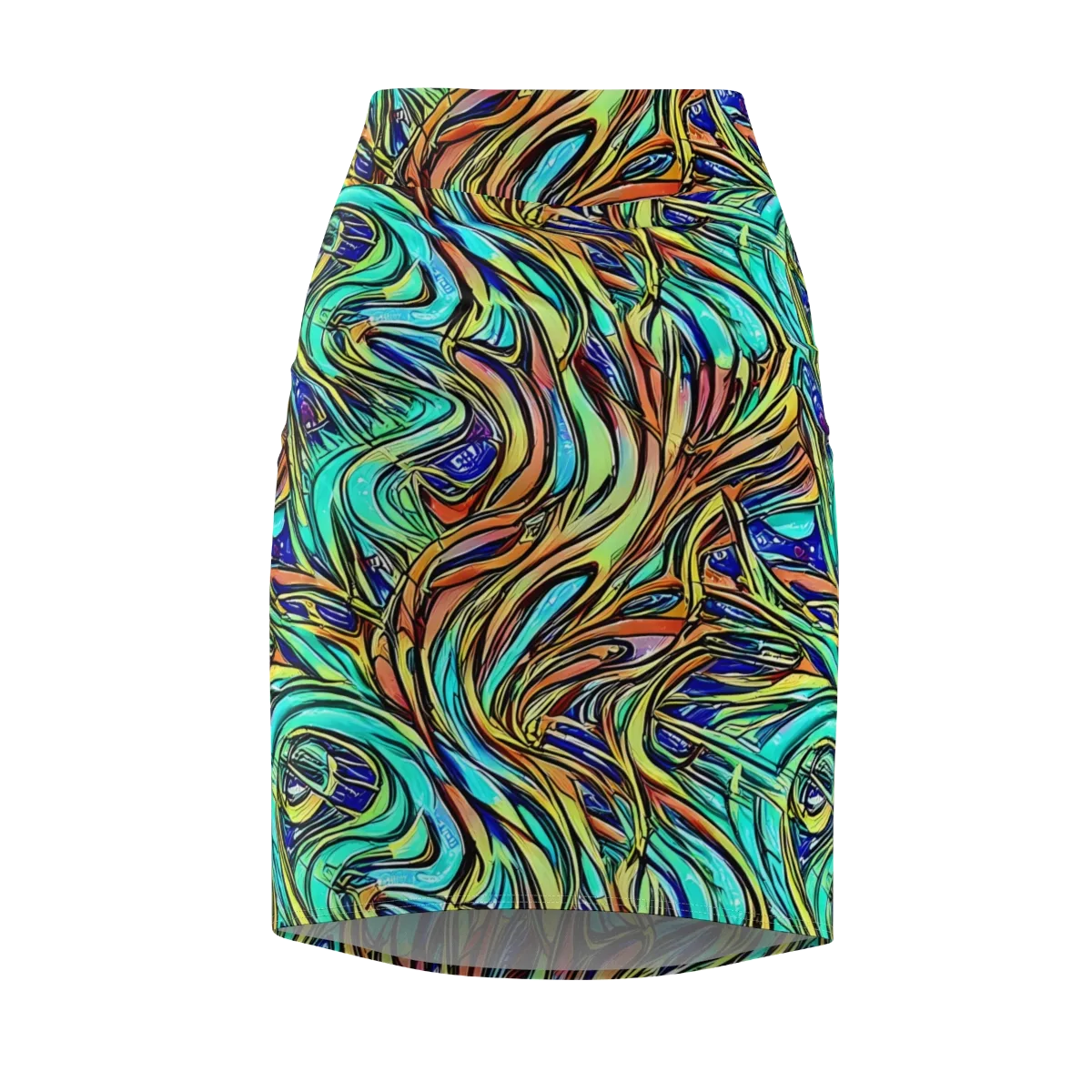 Cobalt Flow on Pencil Skirt — Front