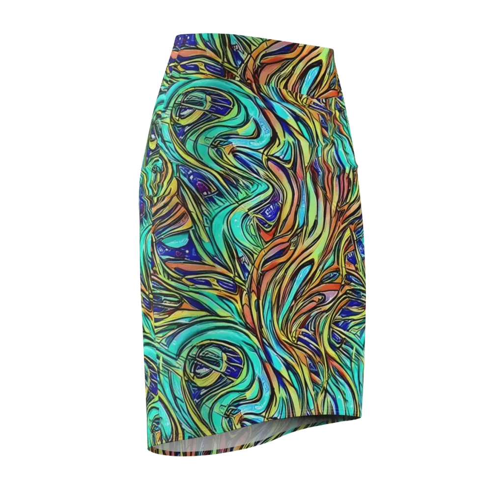 Cobalt Flow on Pencil Skirt — Front Side