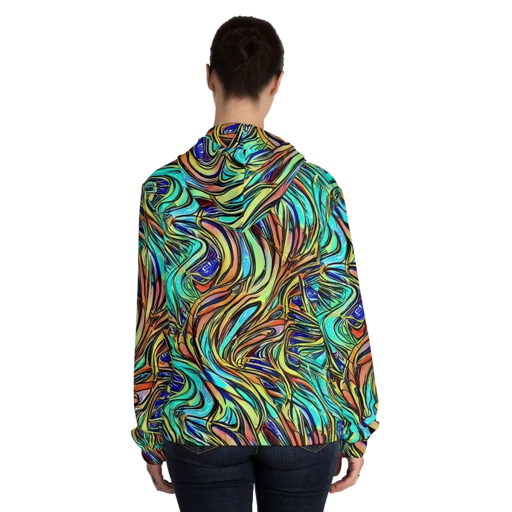 Cobalt Flow on Women's Full-Zip Hoodie — Back On Person