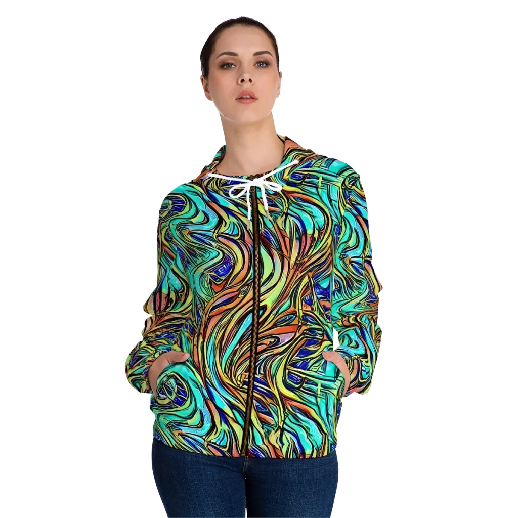 Cobalt Flow on Women's Full-Zip Hoodie — Front On Person