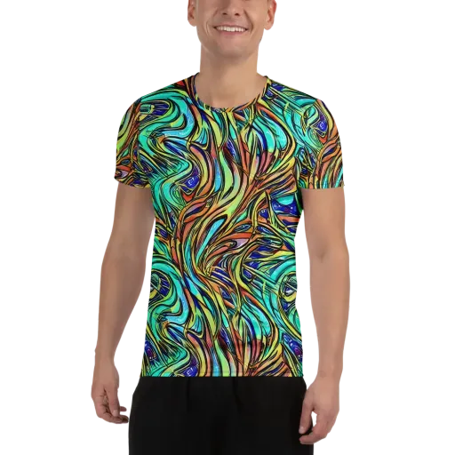 Cobalt Flow on a Men's Athletic T-Shirt