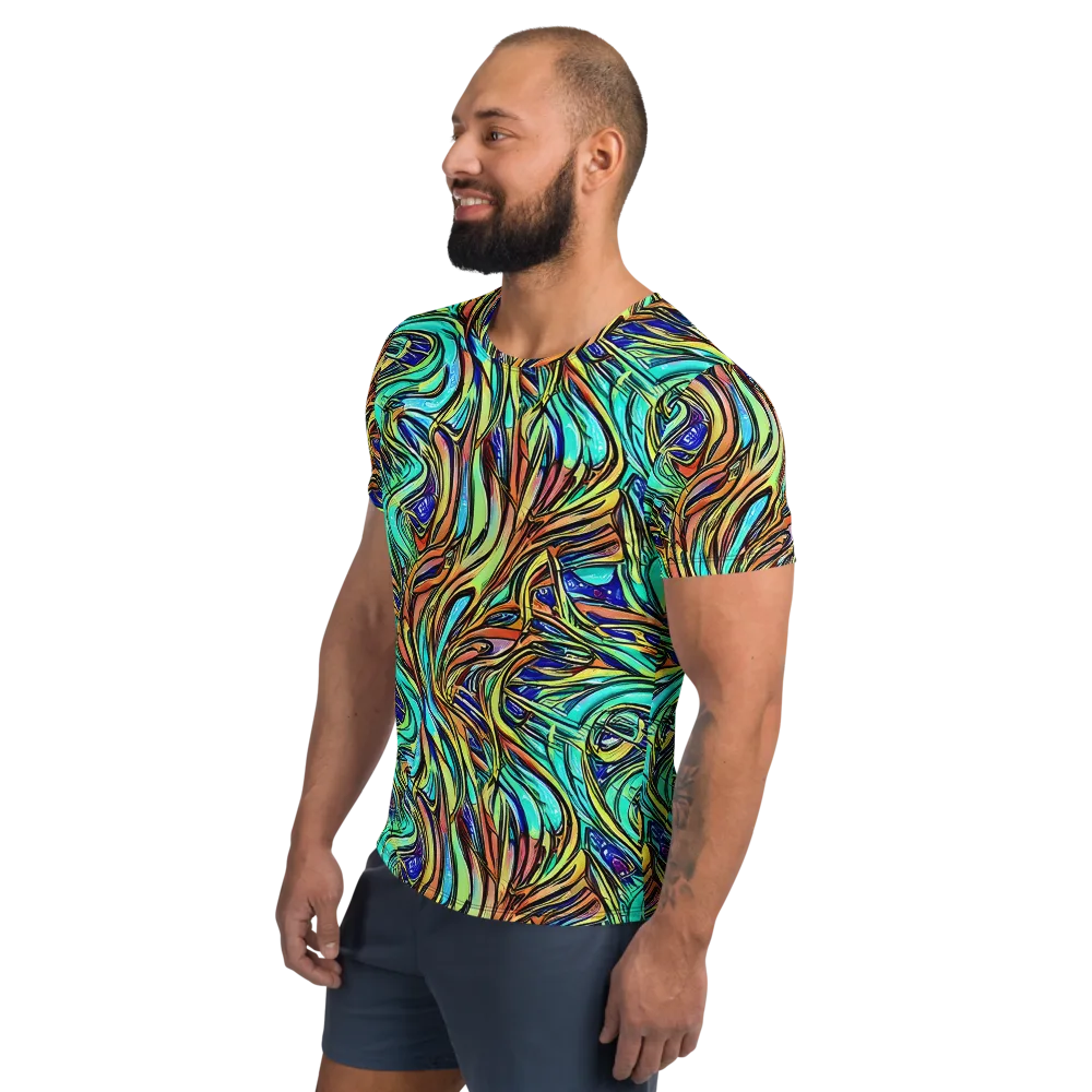 Cobalt Flow on Men's Athletic T-Shirt — Left