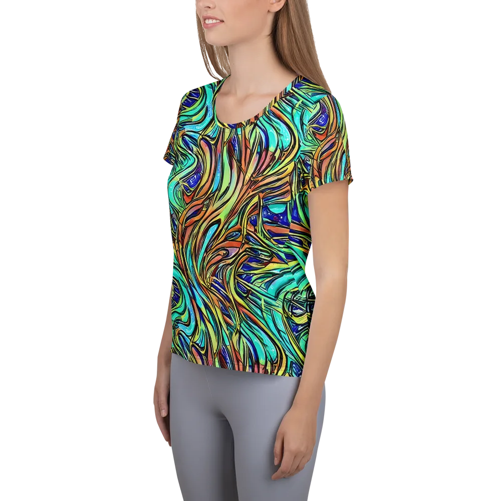 Cobalt Flow on Women's Athletic T-Shirt — Left