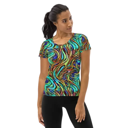 Cobalt Flow on a Women's Athletic T-Shirt