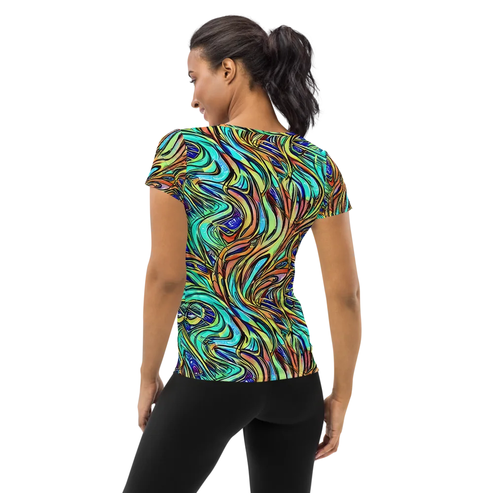 Cobalt Flow on Women's Athletic T-Shirt — Back