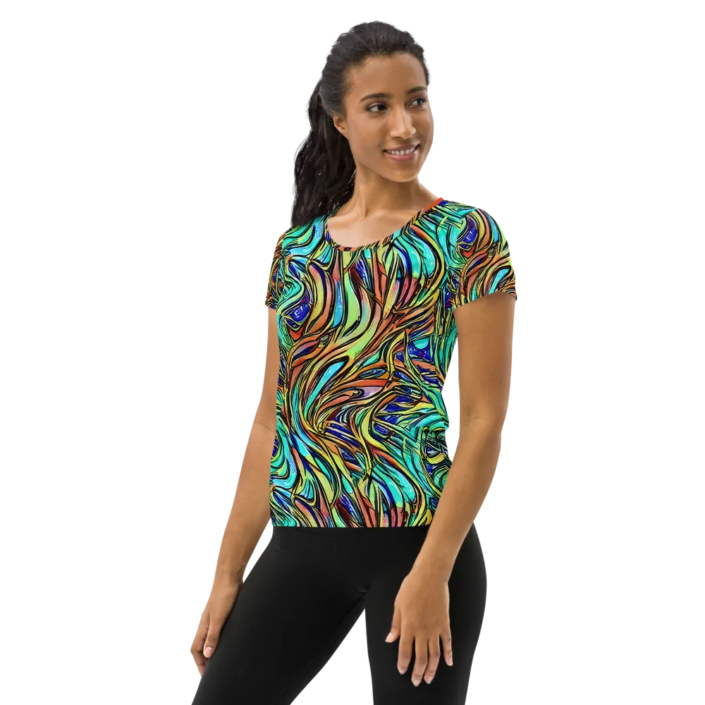 Cobalt Flow on Women's Athletic T-Shirt — Left