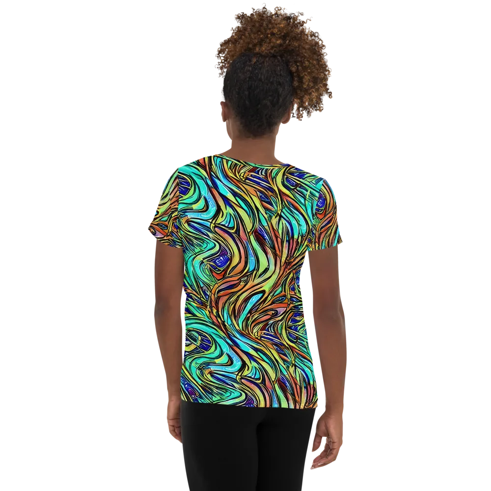 Cobalt Flow on Women's Athletic T-Shirt — Back