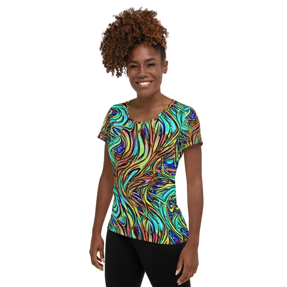 Cobalt Flow on Women's Athletic T-Shirt — Left