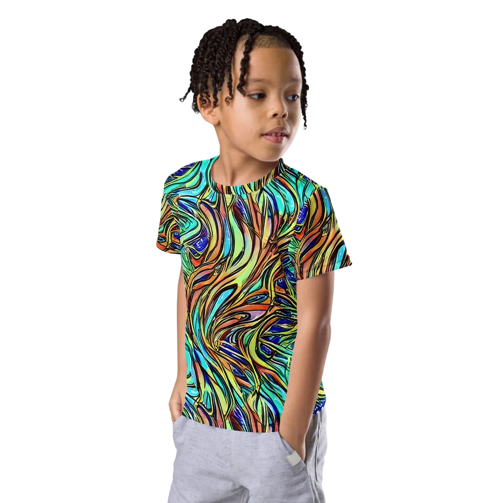 Cobalt Flow on Kids Crew Neck T-Shirt — Left Front