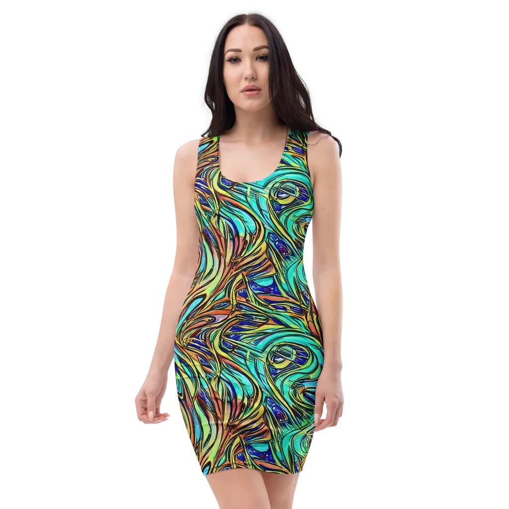 Cobalt Flow on Bodycon Dress — Front
