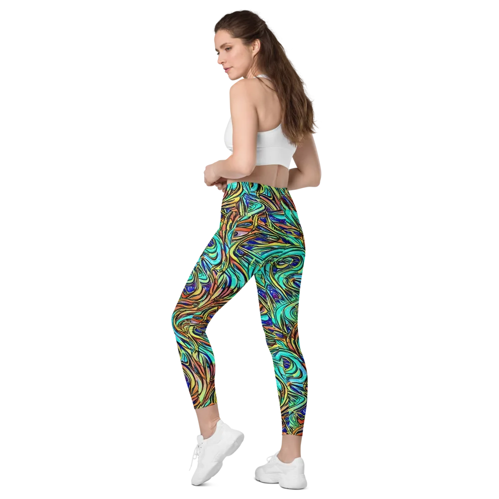 Cobalt Flow on Leggings with Pockets — Left Back