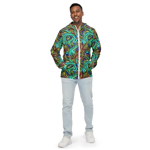 Cobalt Flow on a Men's Windbreaker