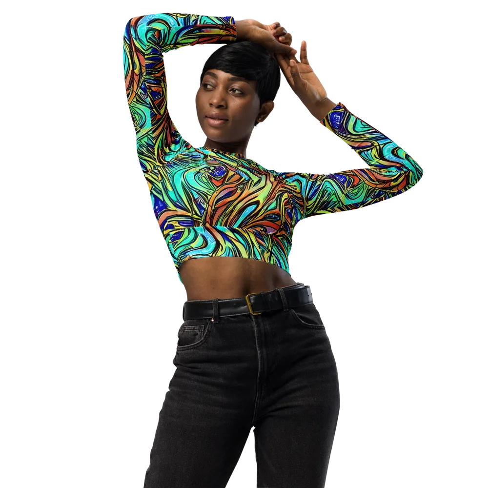 Cobalt Flow on Long Sleeve Crop Top — Front