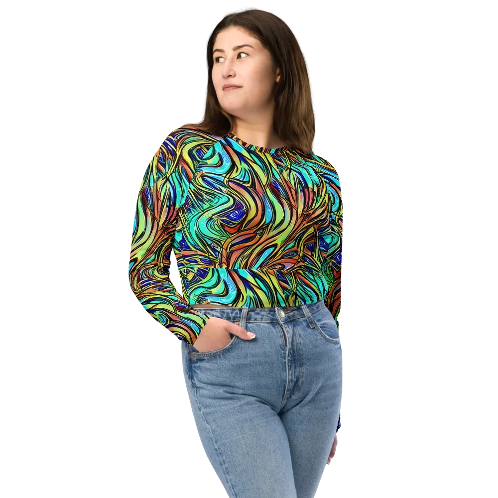 Cobalt Flow on Long Sleeve Crop Top — Front