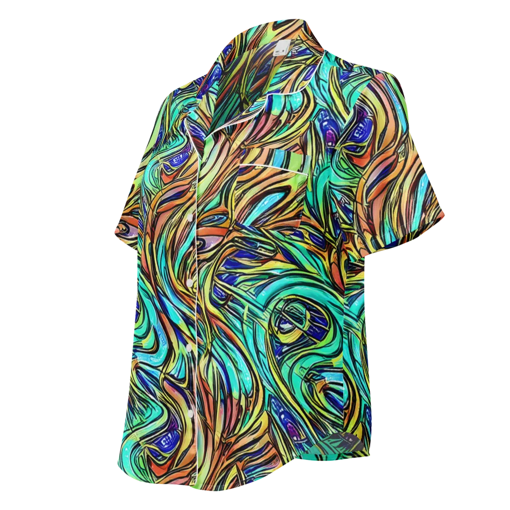 Cobalt Flow on Women's Short Sleeve Pajama Top — Left Front
