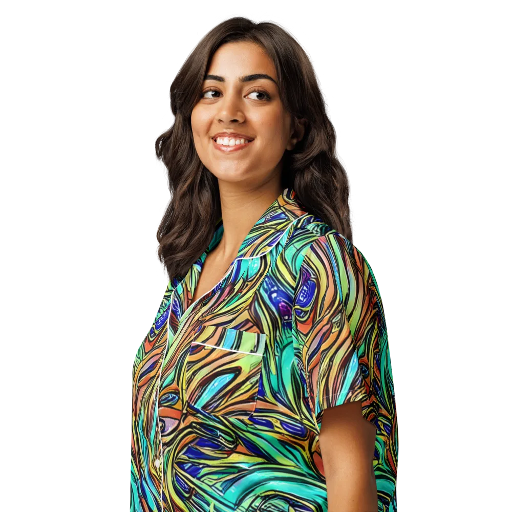 Cobalt Flow on Women's Short Sleeve Pajama Top — Left Front