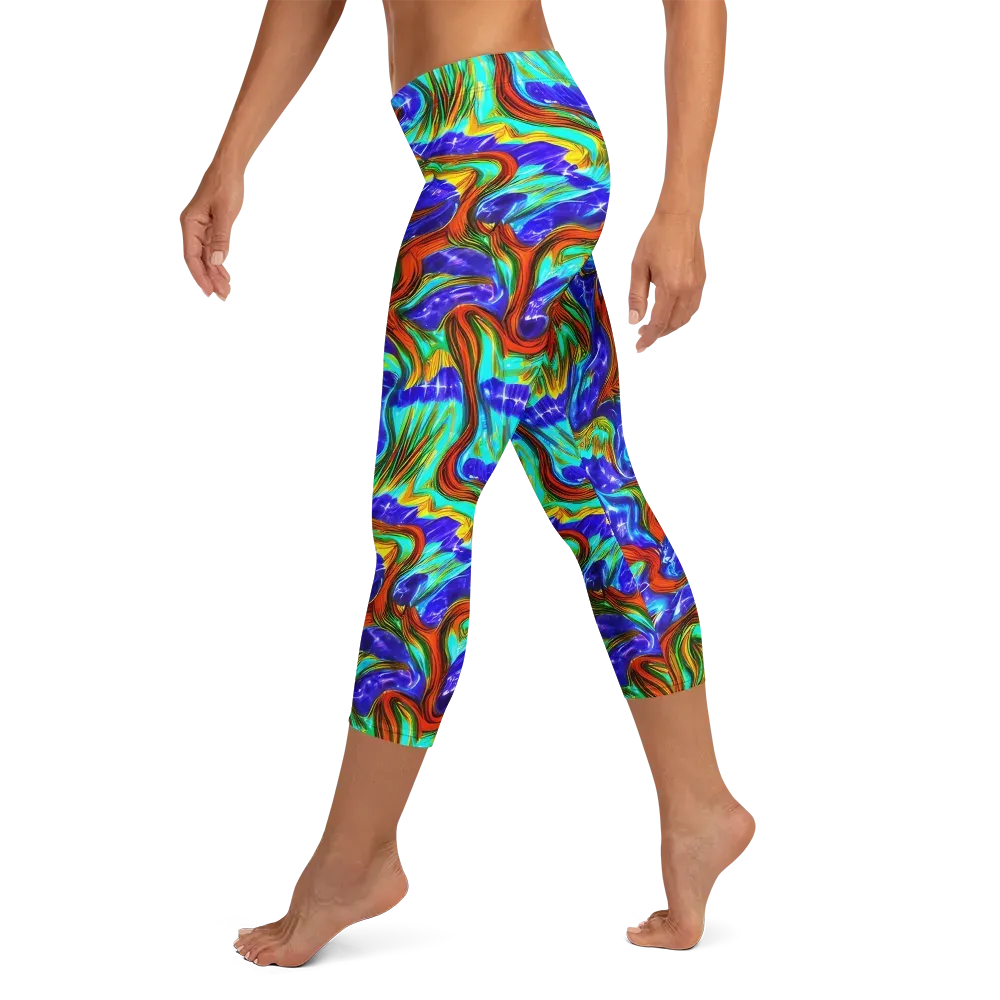 Bluefire Maze on Capri Leggings — Left
