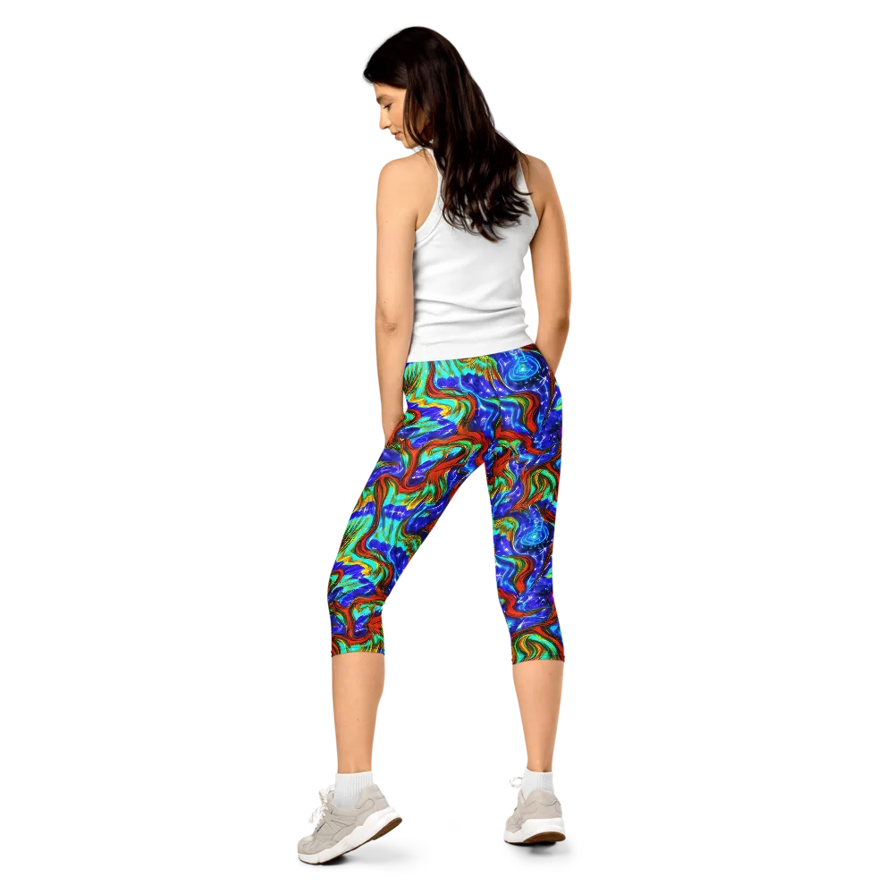 Bluefire Maze on Capri Leggings — Back