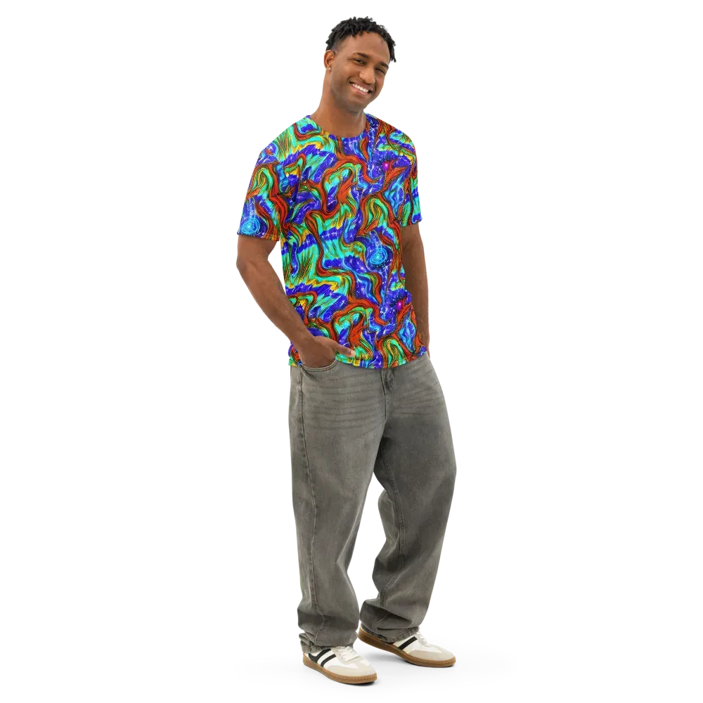 Bluefire Maze on Men's Cotton Crew Neck T-Shirt — Right Front
