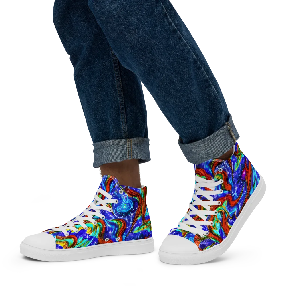 Bluefire Maze on Men's High Top Canvas Shoes — Left