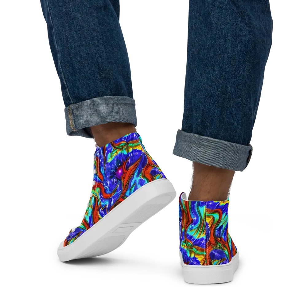 Bluefire Maze on Men's High Top Canvas Shoes — Back