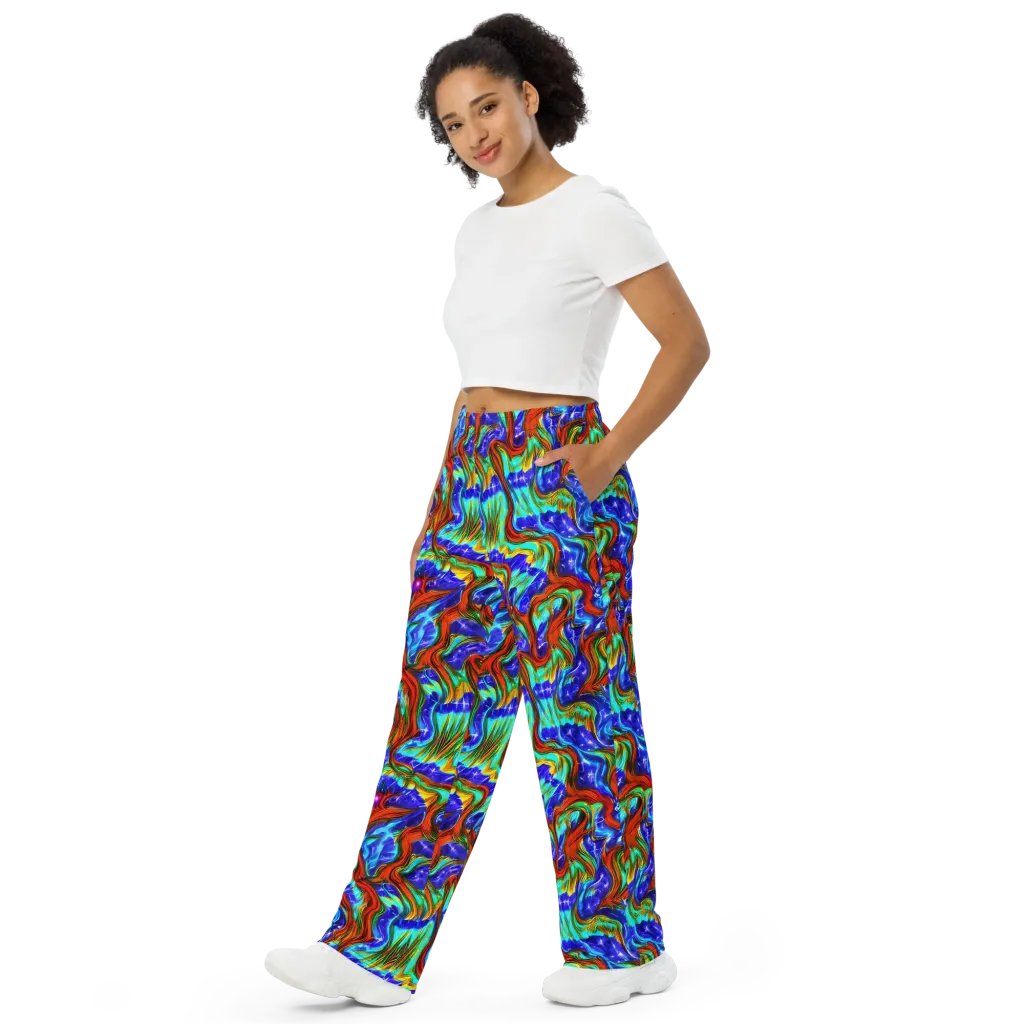 Bluefire Maze on Wide-Leg Pants — Left Front