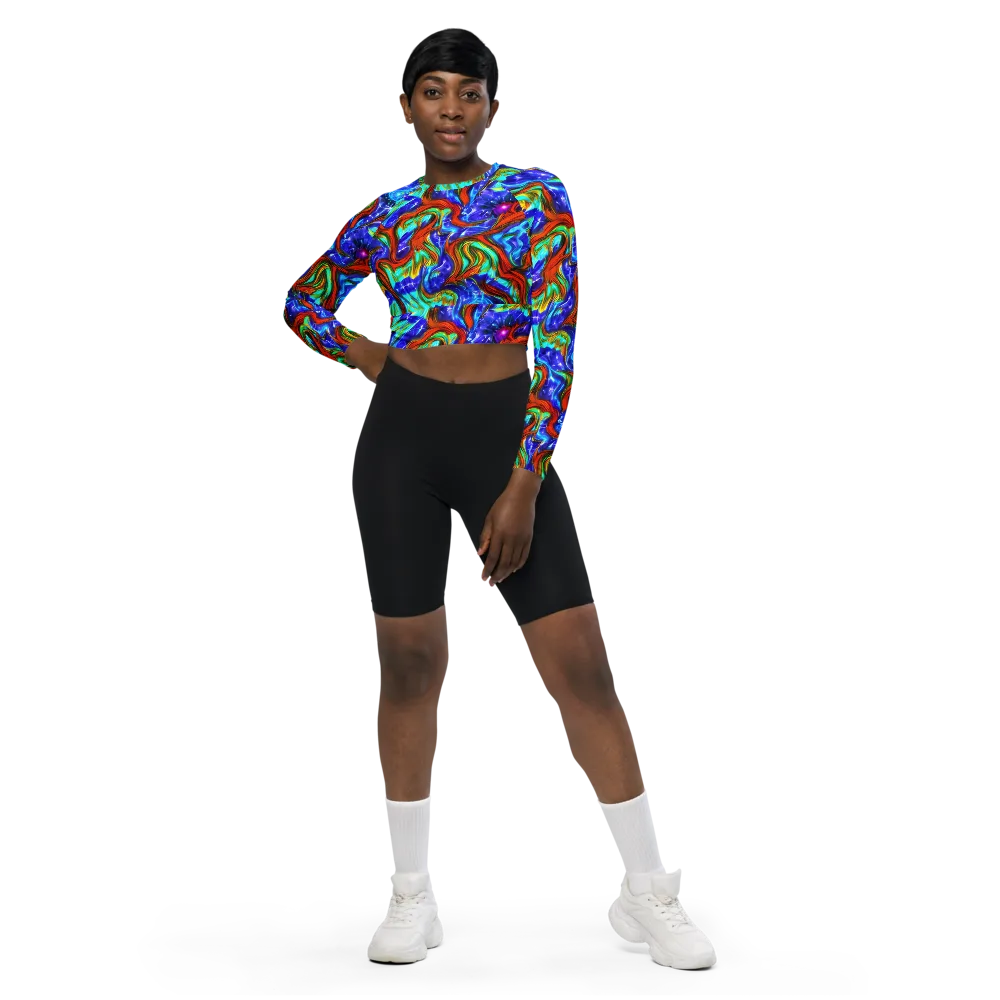 Bluefire Maze on Long Sleeve Crop Top — Front
