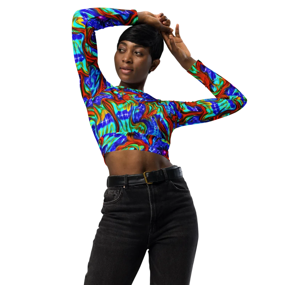 Bluefire Maze on Long Sleeve Crop Top — Front