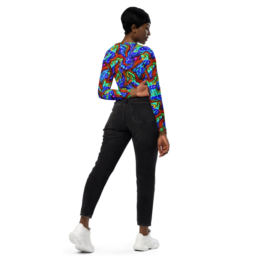 Bluefire Maze on Long Sleeve Crop Top — Right Back