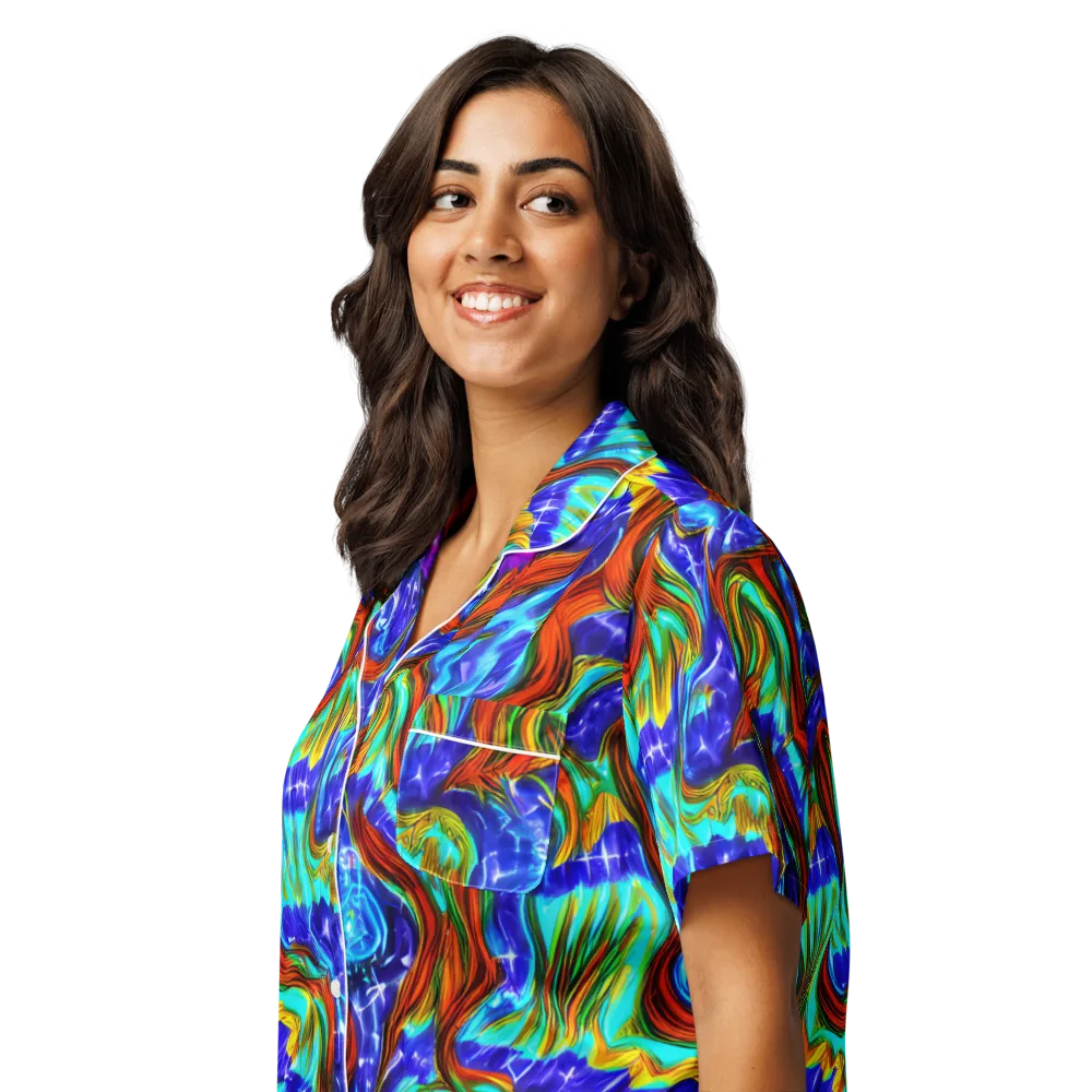 Bluefire Maze on Women's Short Sleeve Pajama Top — Left Front