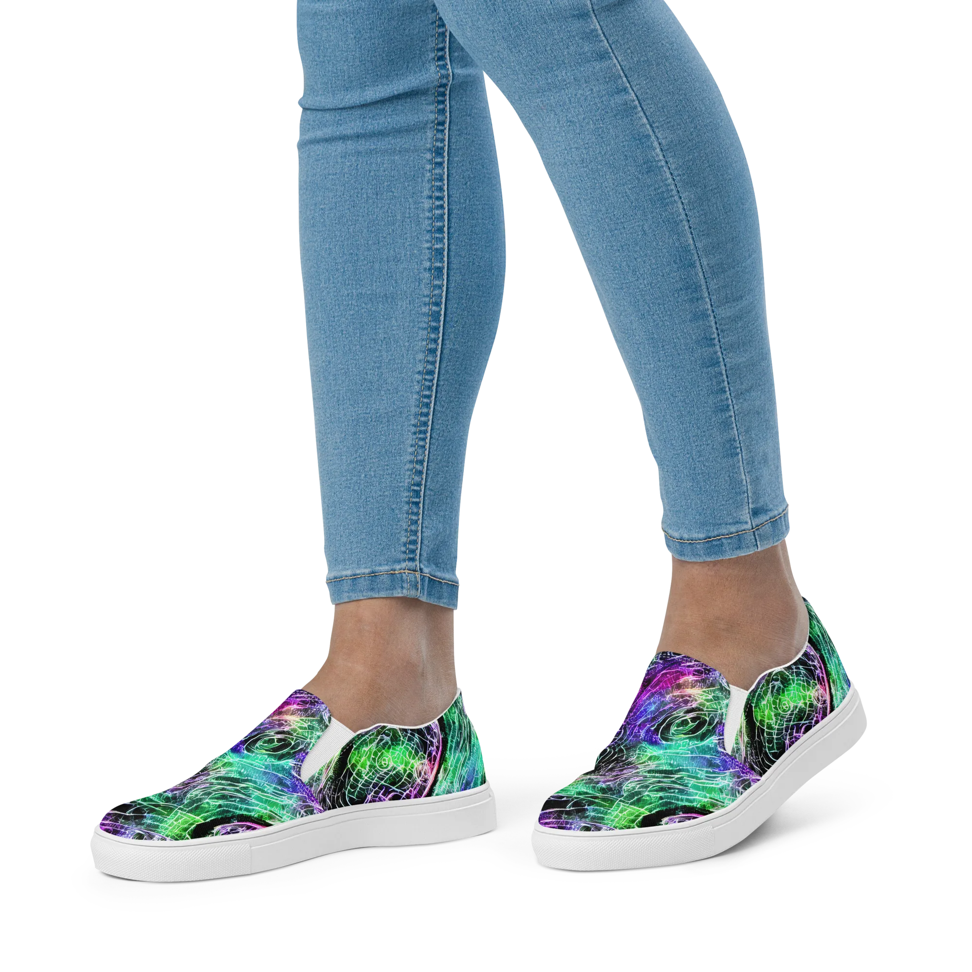 Neon Venom on Women's Slip-On Canvas Shoes — Front