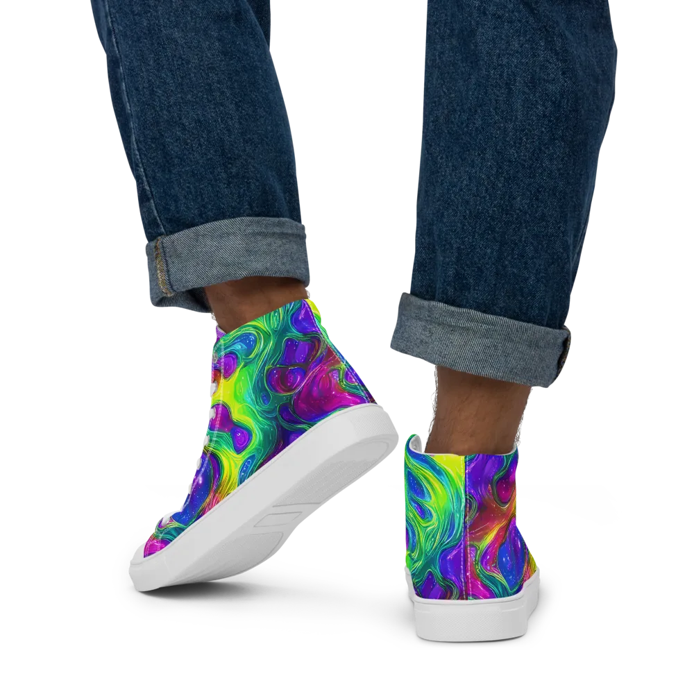 Radiant Ooze on Men's High Top Canvas Shoes — Back