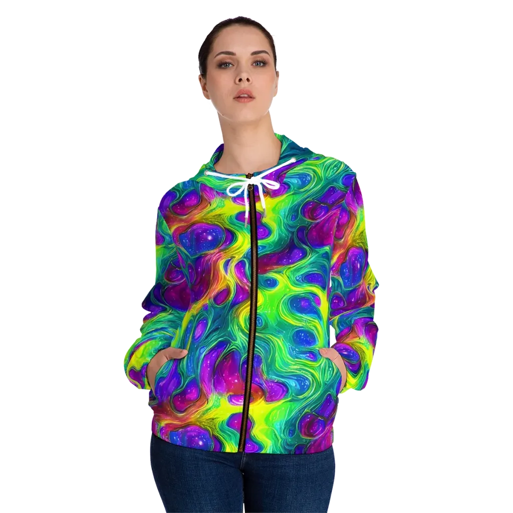 Radiant Ooze on Women's Full-Zip Hoodie — Front On Person