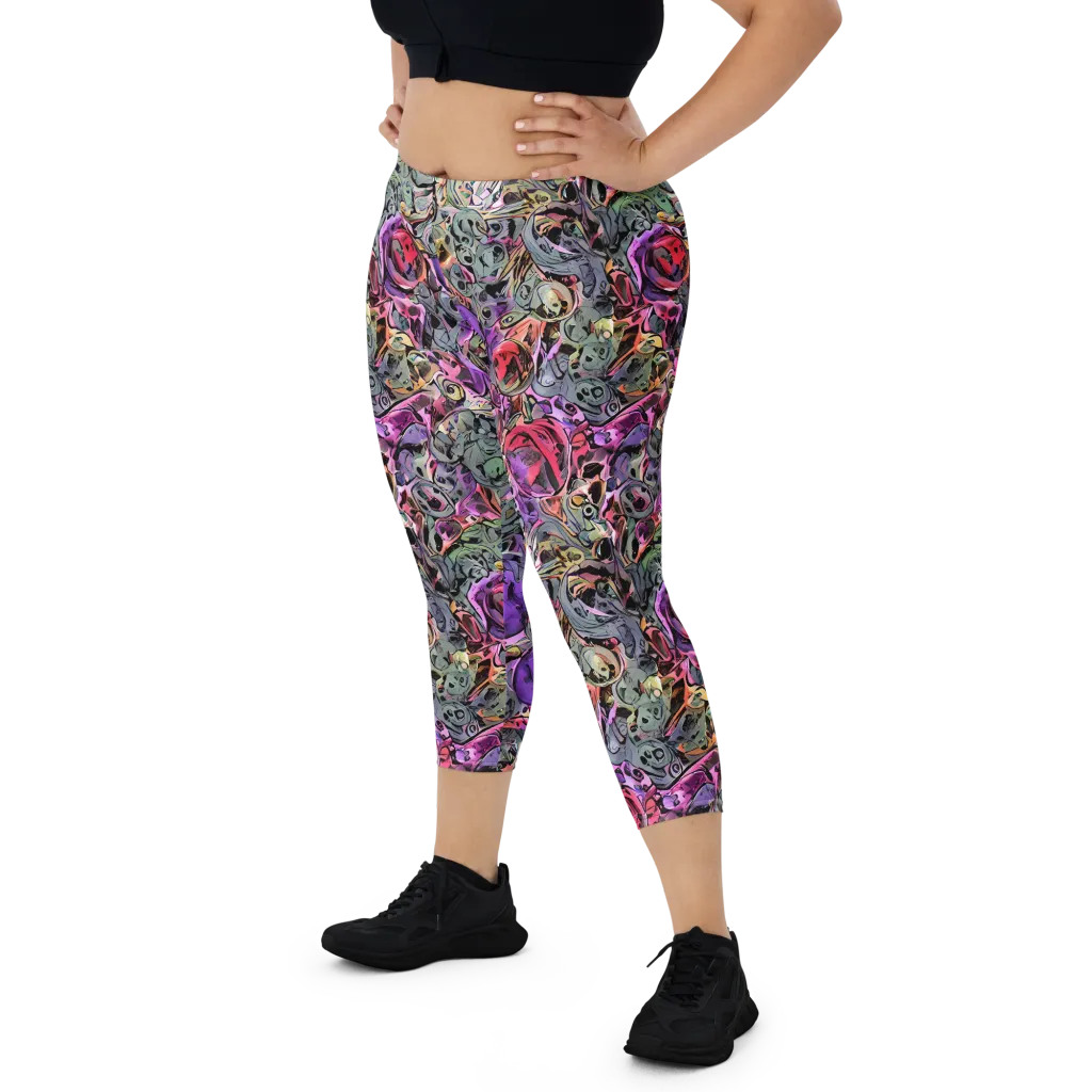Violet Menagerie on Capri Leggings — Front
