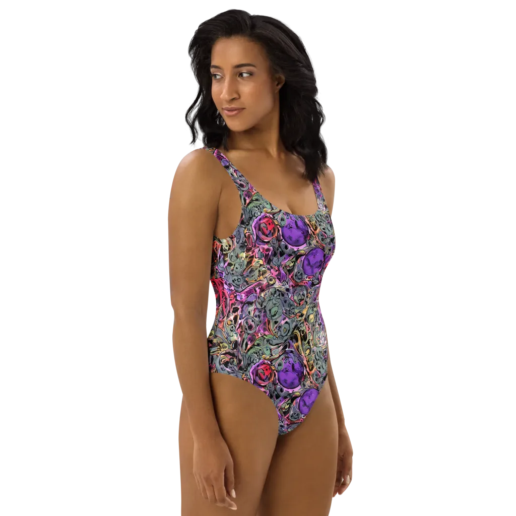 Violet Menagerie on One-Piece Swimsuit — Right
