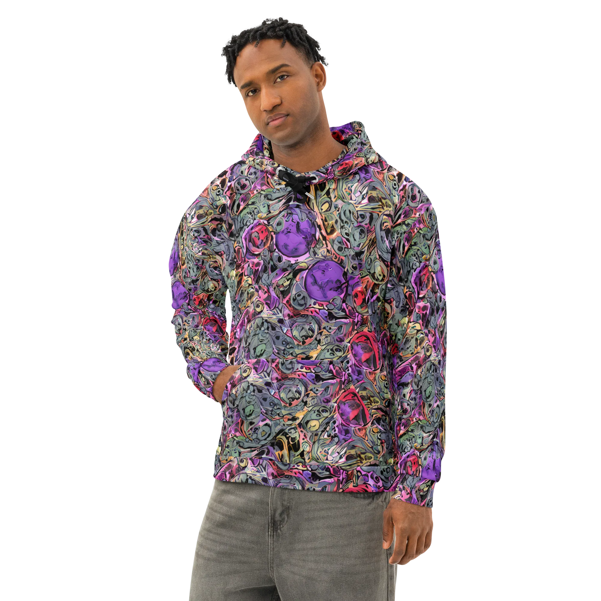Violet Menagerie on Cotton Hoodie — Left Front
