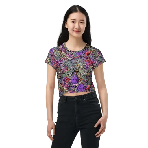 Violet Menagerie on a Crop Tee