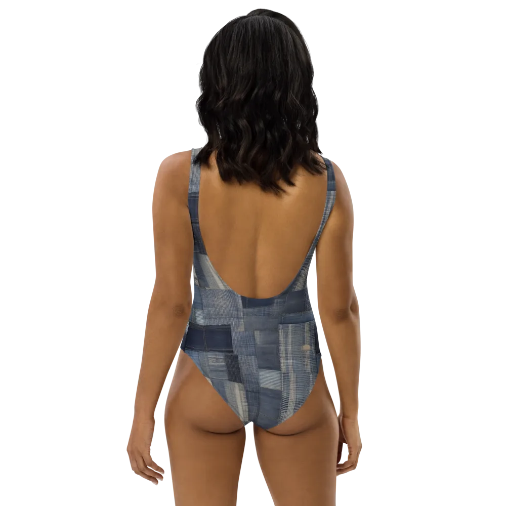 Blue Loom on One-Piece Swimsuit — Back