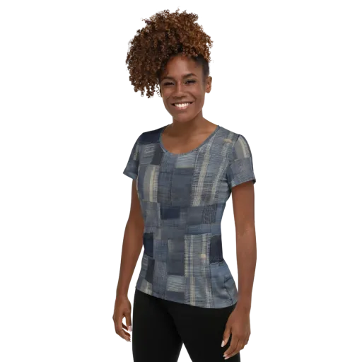 Blue Loom on a Women's Athletic T-Shirt