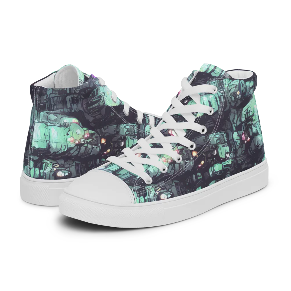 Neon Underworld on Men's High Top Canvas Shoes — Left