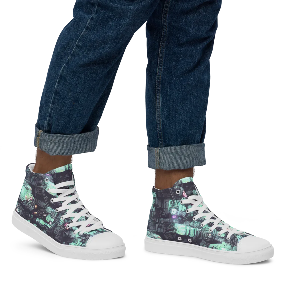 Neon Underworld on Men's High Top Canvas Shoes — Right