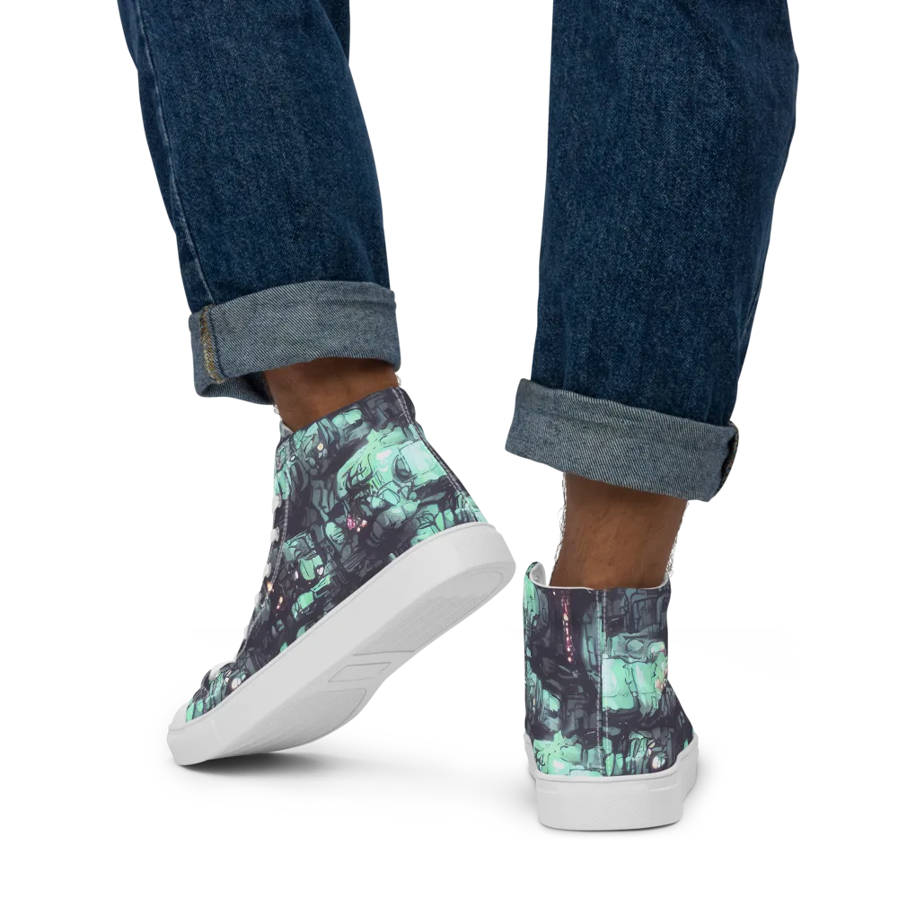 Neon Underworld on Men's High Top Canvas Shoes — Back