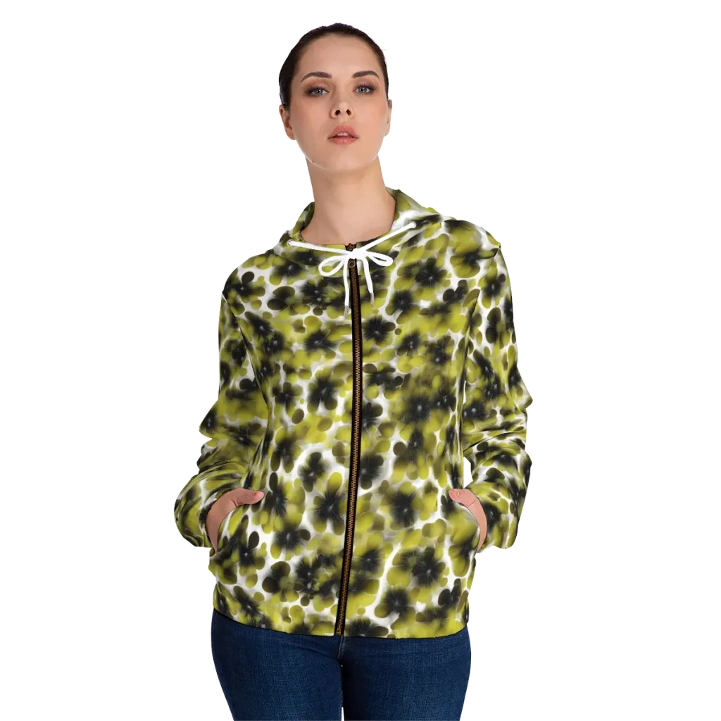 Chartreuse Midnight on Women's Full-Zip Hoodie — Front On Person