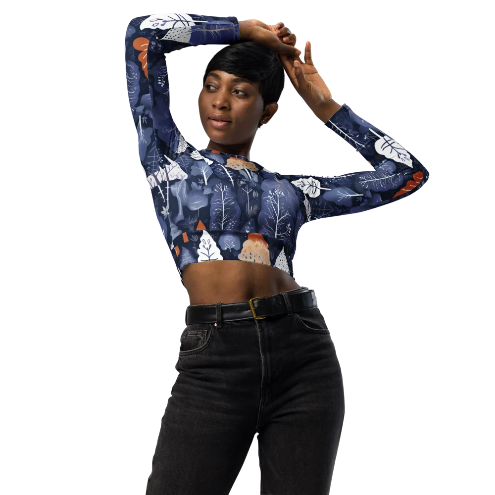 Midnight Canopy on Long Sleeve Crop Top — Front