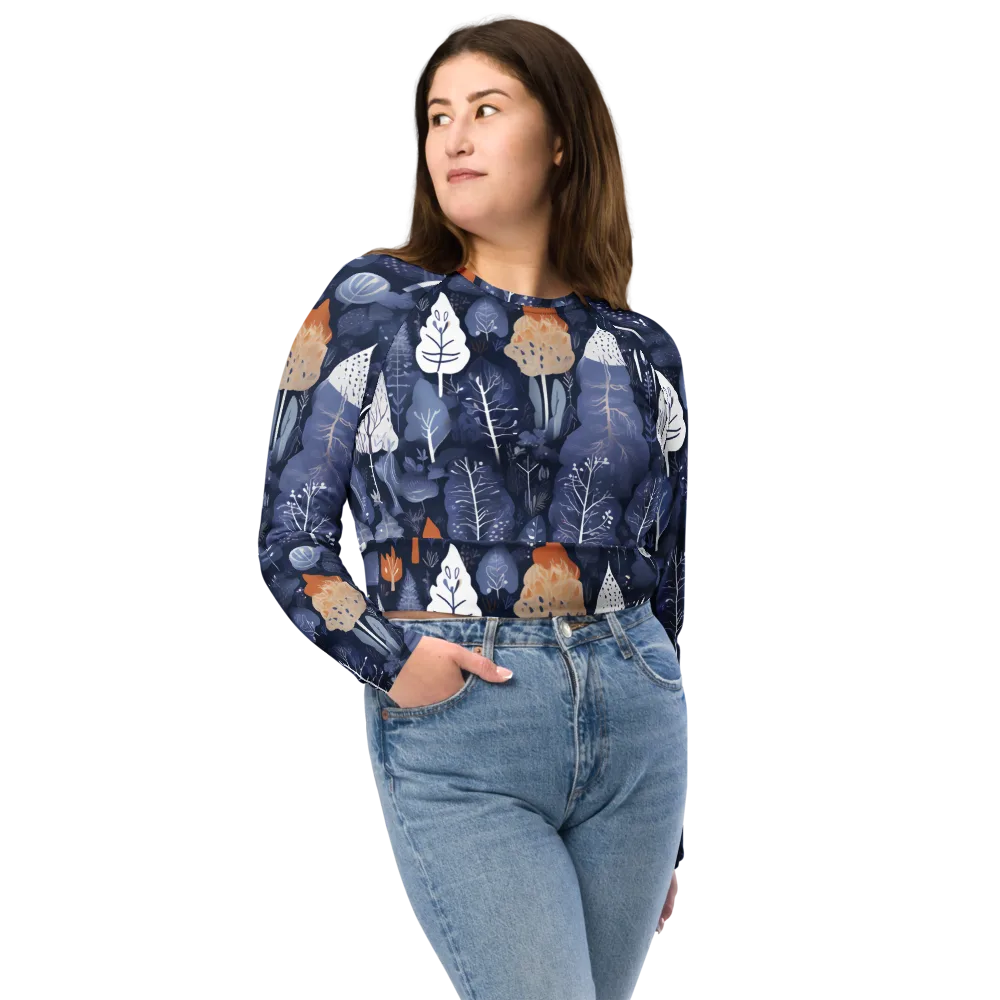 Midnight Canopy on Long Sleeve Crop Top — Front