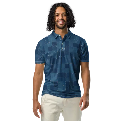 Denim Mosaic on a Men's Slim Fit Polo Shirt