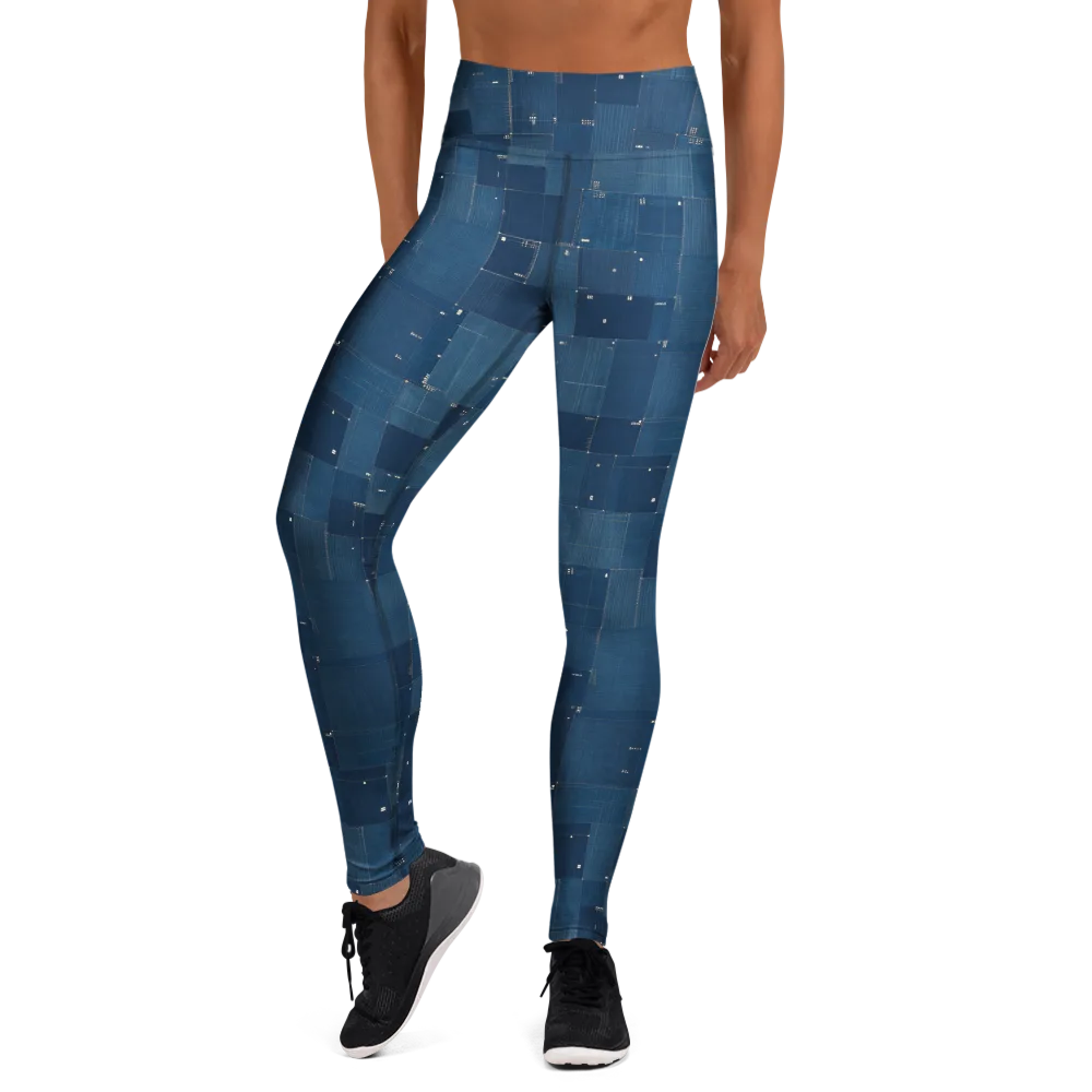 Denim Mosaic on Yoga Leggings — Front